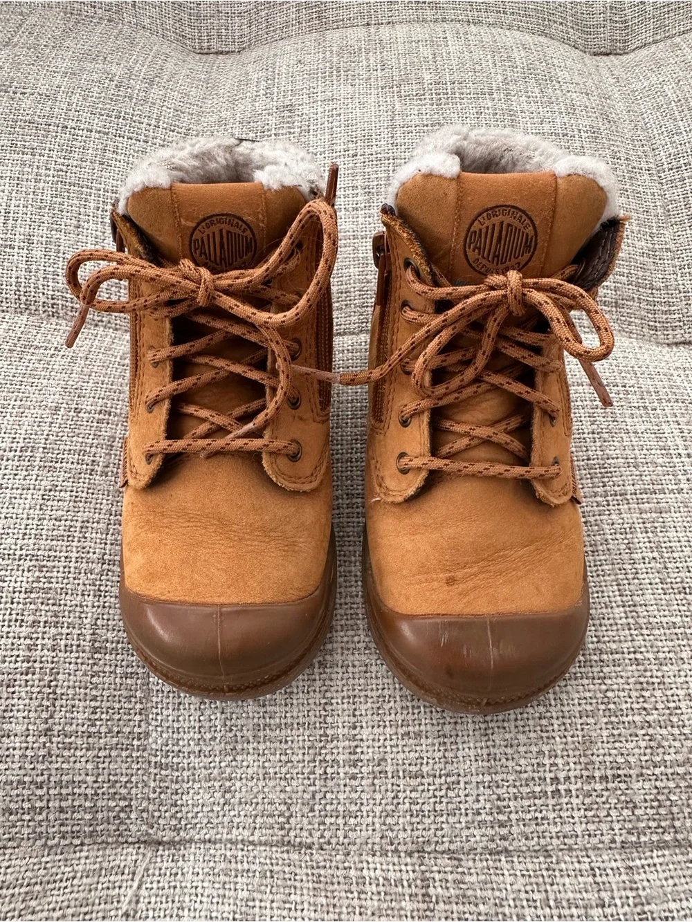 Palladium Kids' Tan Suede Lace-Up Zip Boots